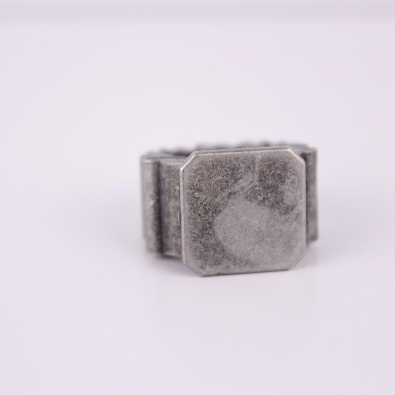 Vintage Brutalist Square Signet Ring Silver Tone Wide Industrial Statement Stret