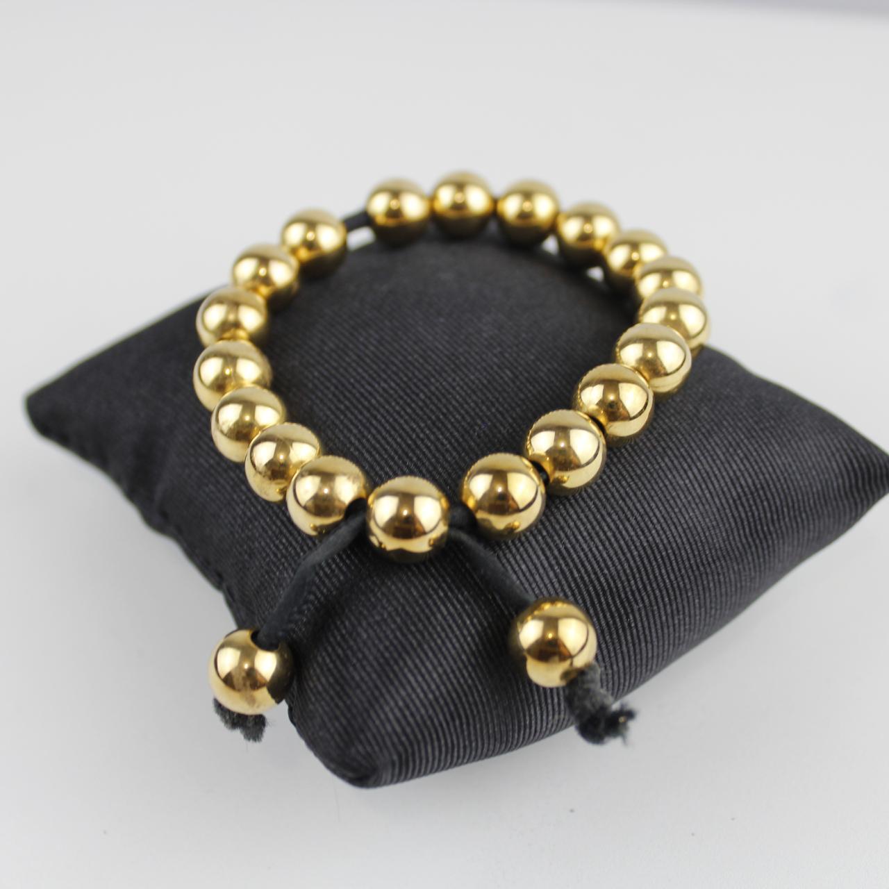 Elegant Gold Tone Bead Bracelet - Adjustable Gold Spheres in