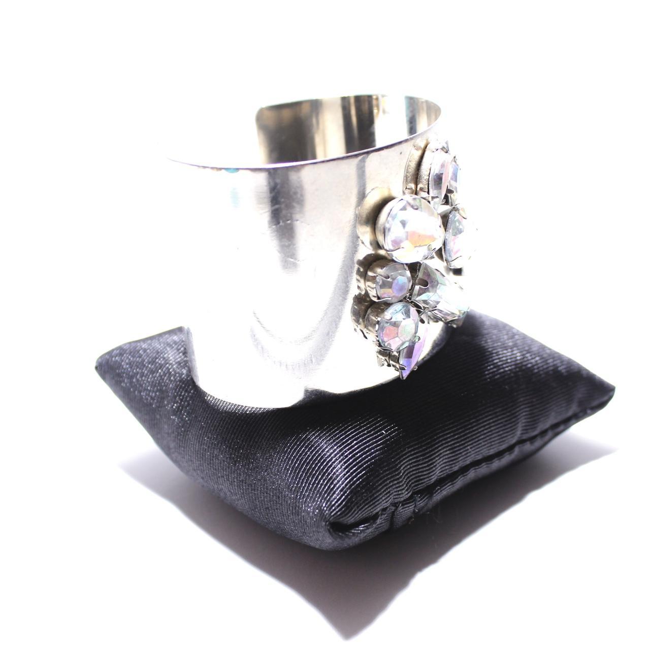Vintage Silver Moonstone Cuff Bracelet Boho Chic Floral