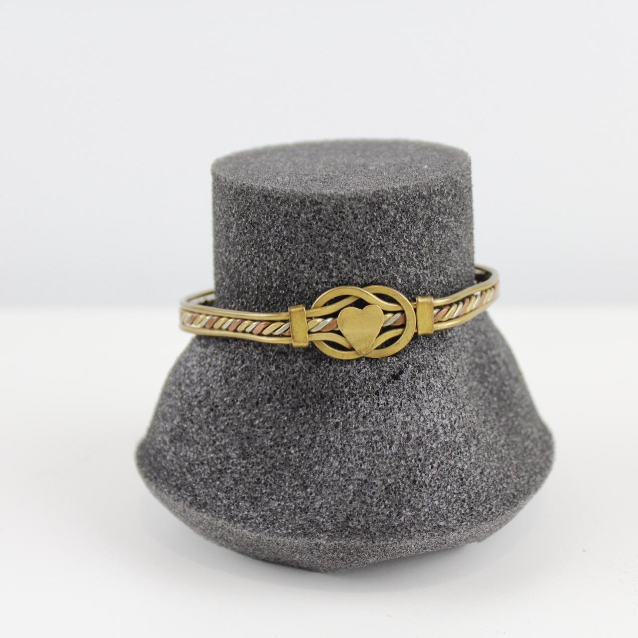 Hand-Made Design Copper Brass Silver Bracelet Double Loop De