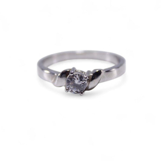 Silver Tone Solitaire Ring Round Colour Stone Minimalist