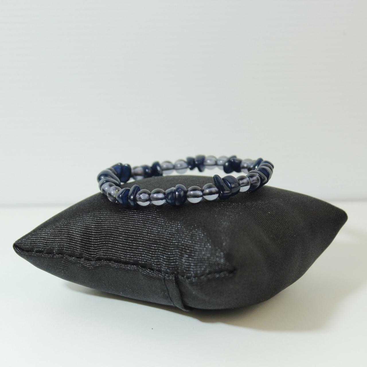Blu Glass Beaded Bracelet Stretch Elastic Clear Round Bead Charm