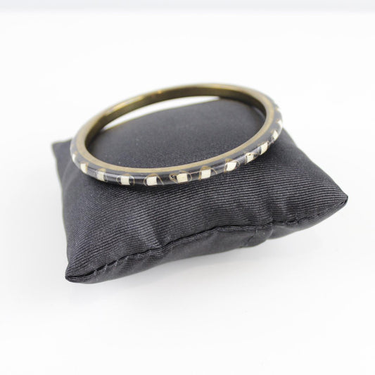 Brass Bangle Bracelet with White Dot Inlay - Unique Design -