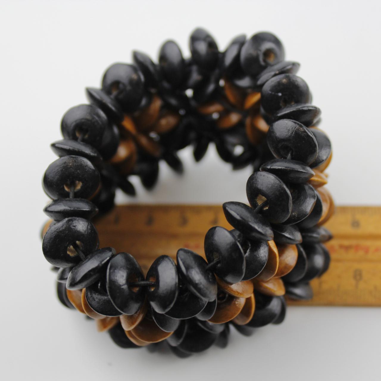 Black Mustard Yellow Bead Bracelet Stretch Textured Jewelry