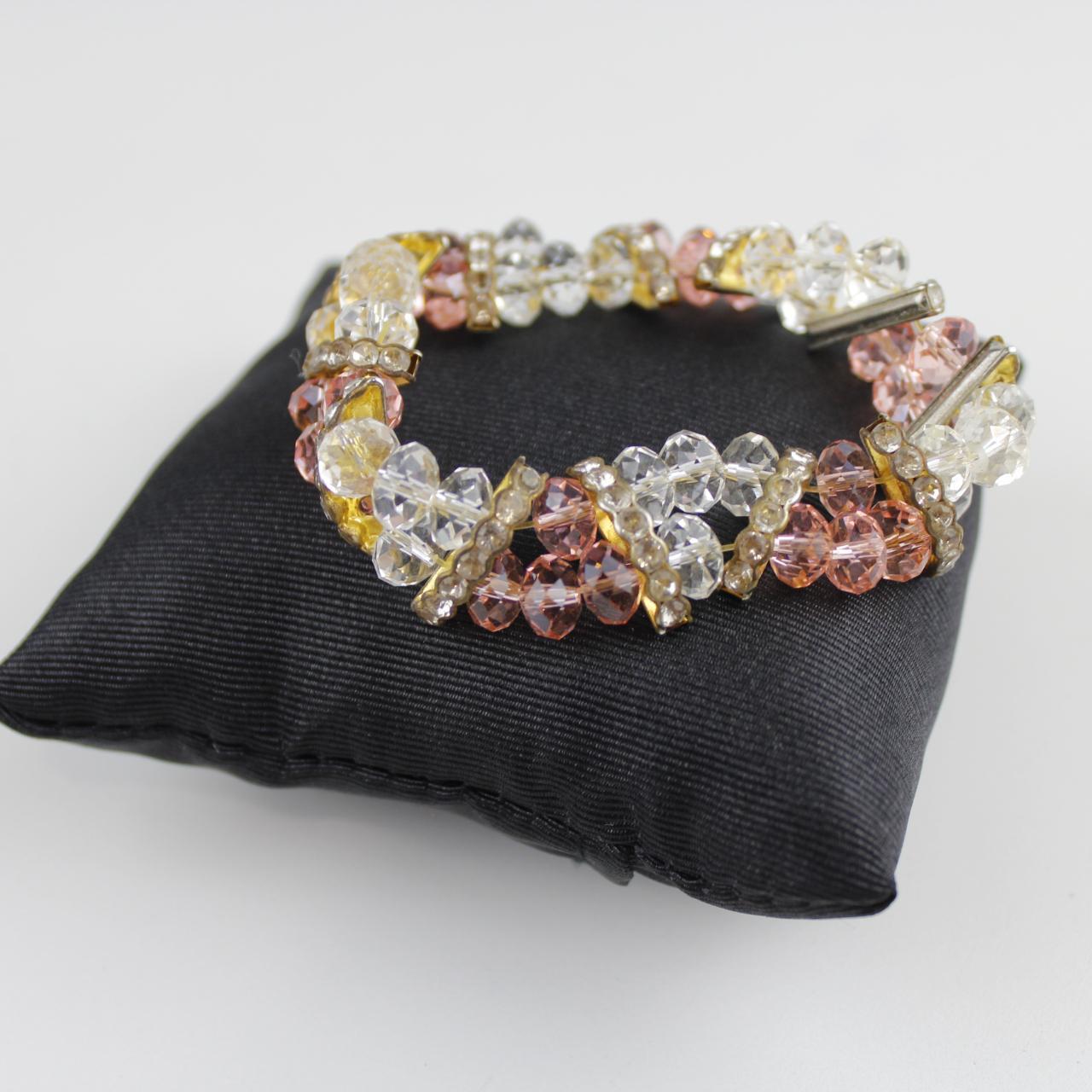 Multicolor Crystal Stretch Bracelet Pink Yellow Clear Bead C
