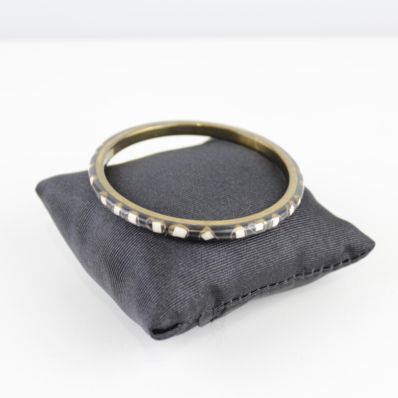 Brass Bangle Bracelet with White Dot Inlay - Unique Design -