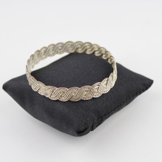 Silver Tone Braided Cuff Bracelet Vintage Style Woven Wire B