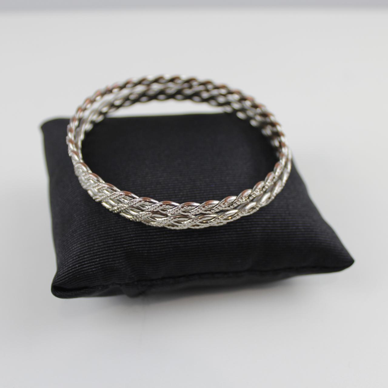 Silver Tone Twisted Bangle Bracelets Rope Design Fashion Set