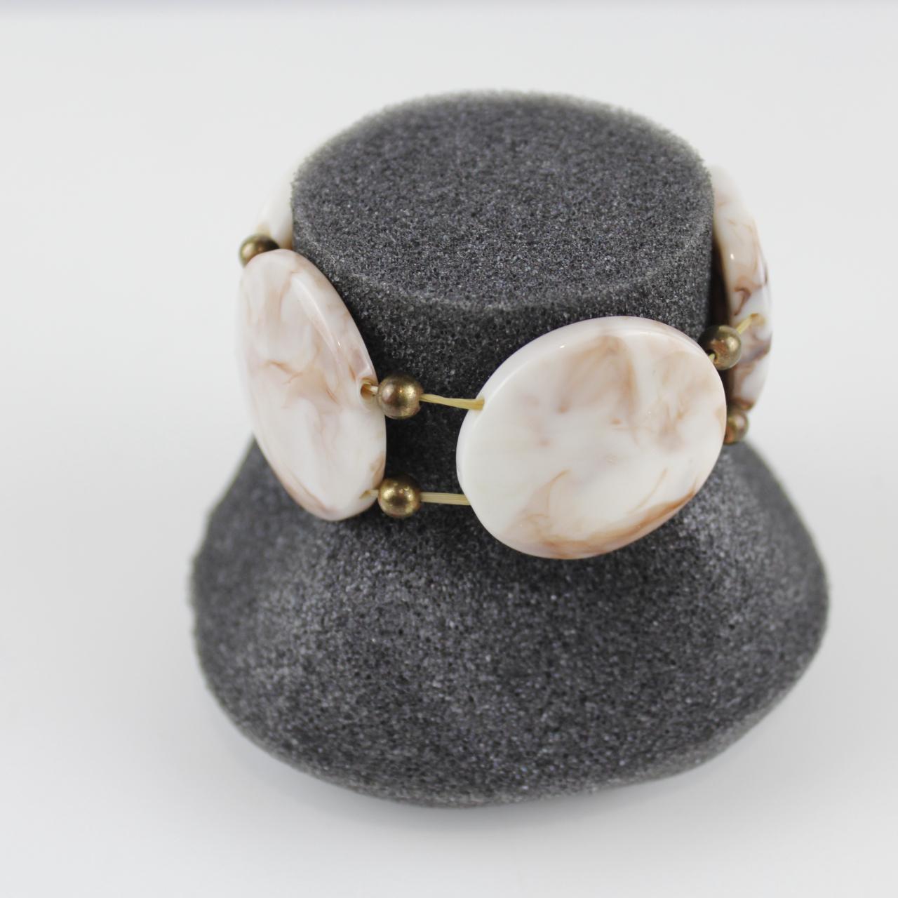 Marbled Resin Bead Bracelet - Chunky Statement - Brown and W