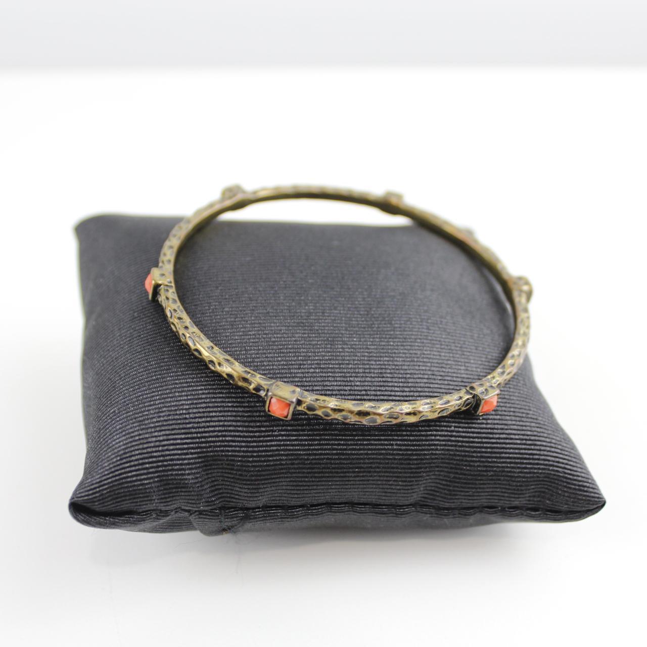 Vintage Bronze Tone Bangle Bracelet Red Square Stone Texture