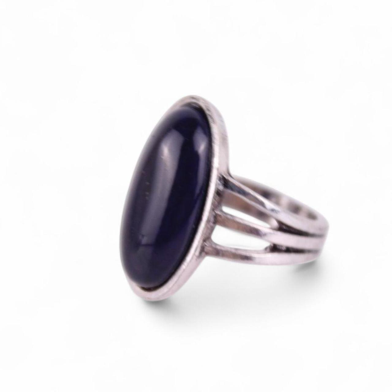 Vintage Oval Blue Silver Tone Ring Split Shank Modernist Statement Jewellery  Go