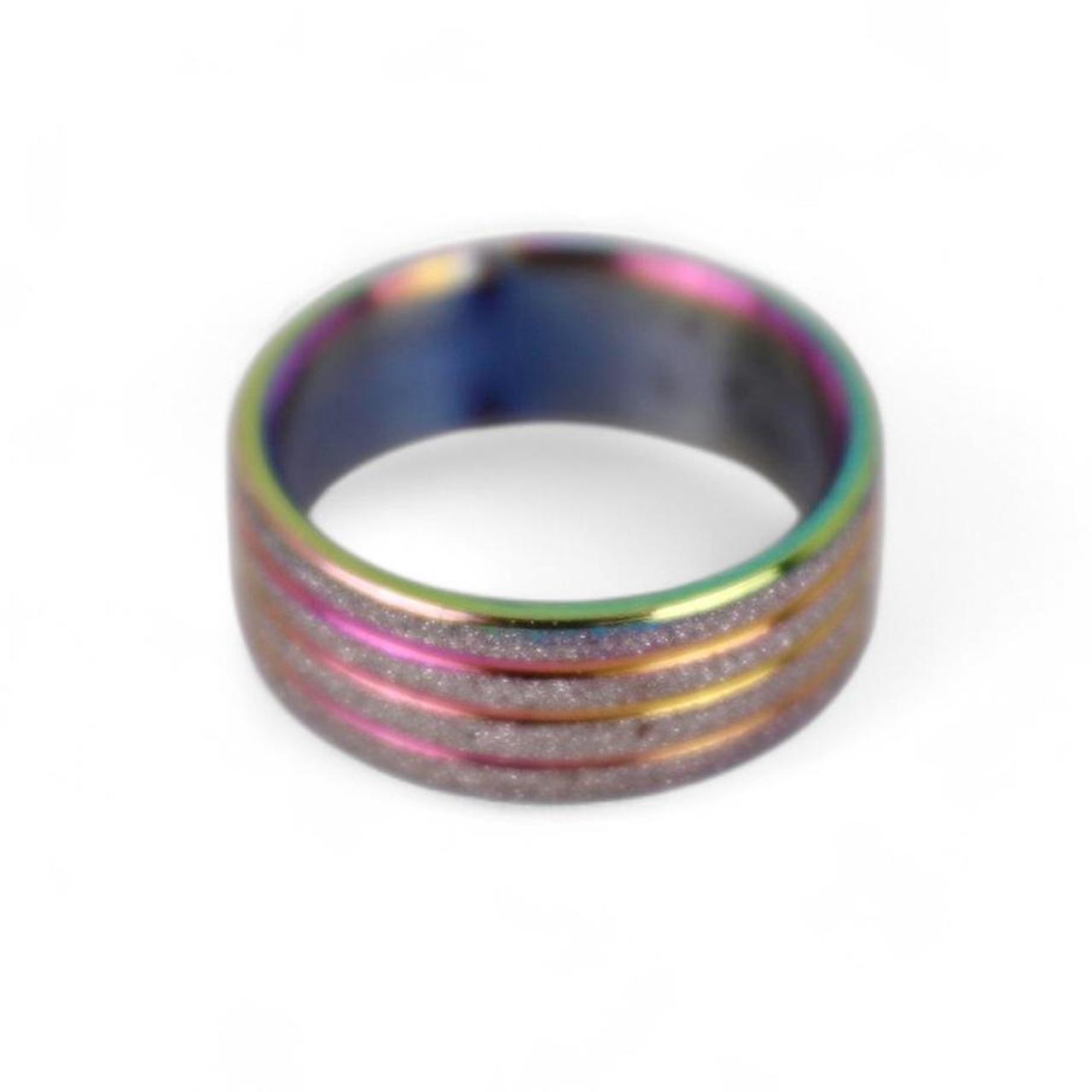 Rainbow Iridescent Ring Band Stainless Steel Titanium Style Anodized Multi Color