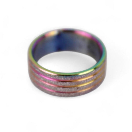 Rainbow Iridescent Ring Band Stainless Steel Titanium Style Anodized Multi Color