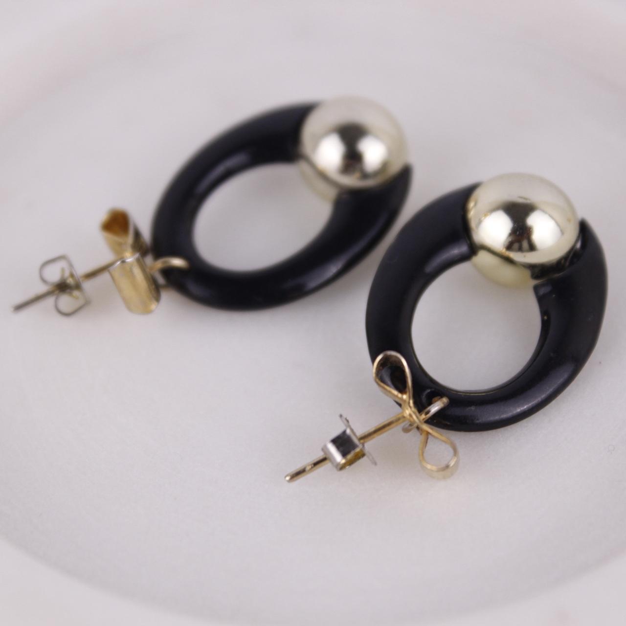 Black Drop Earrings Silver Tone Celtic Knot Leverback Oval Cognac Dangle  Good p