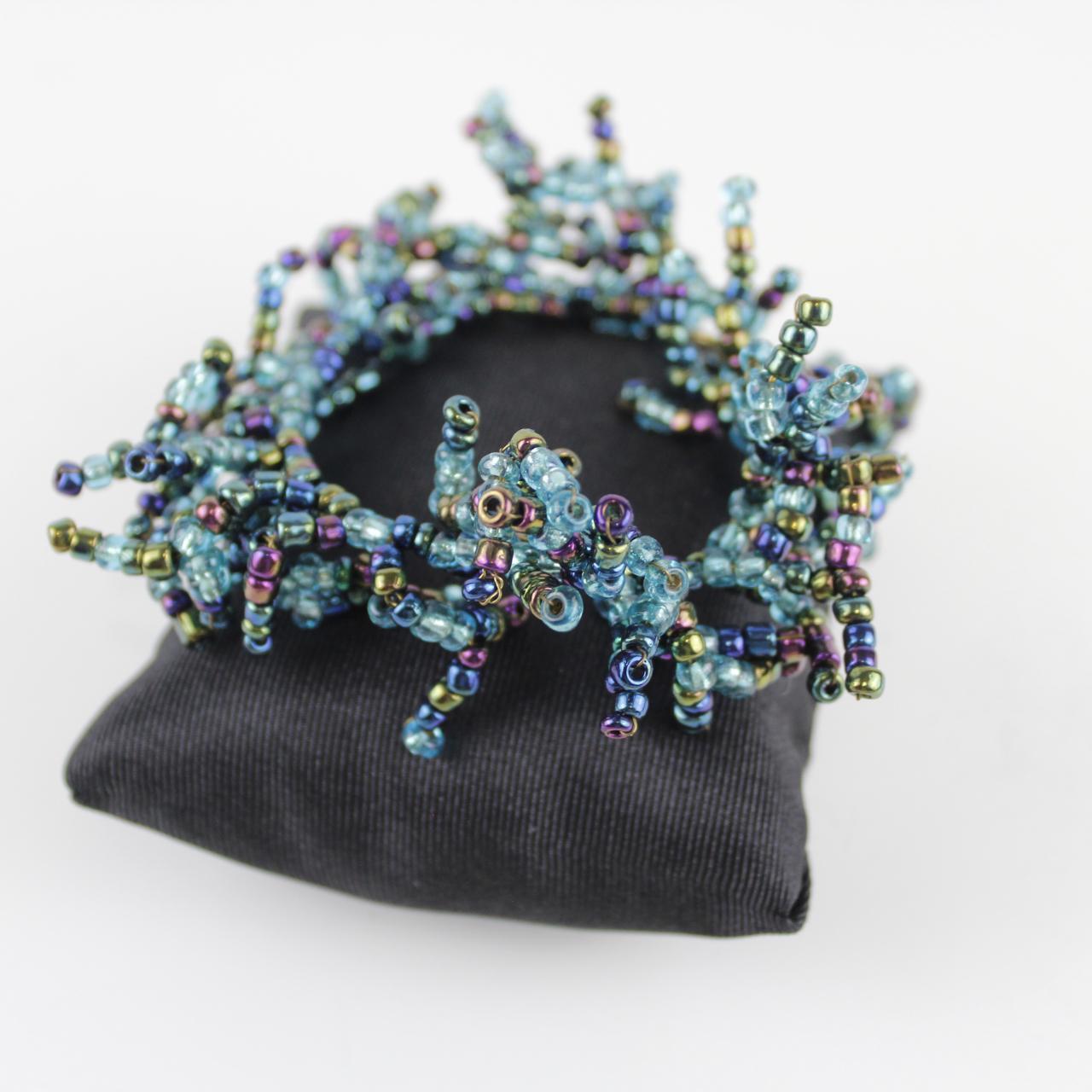 Beaded Cluster Bracelet - Blue, Green, Purple - Unique Desig
