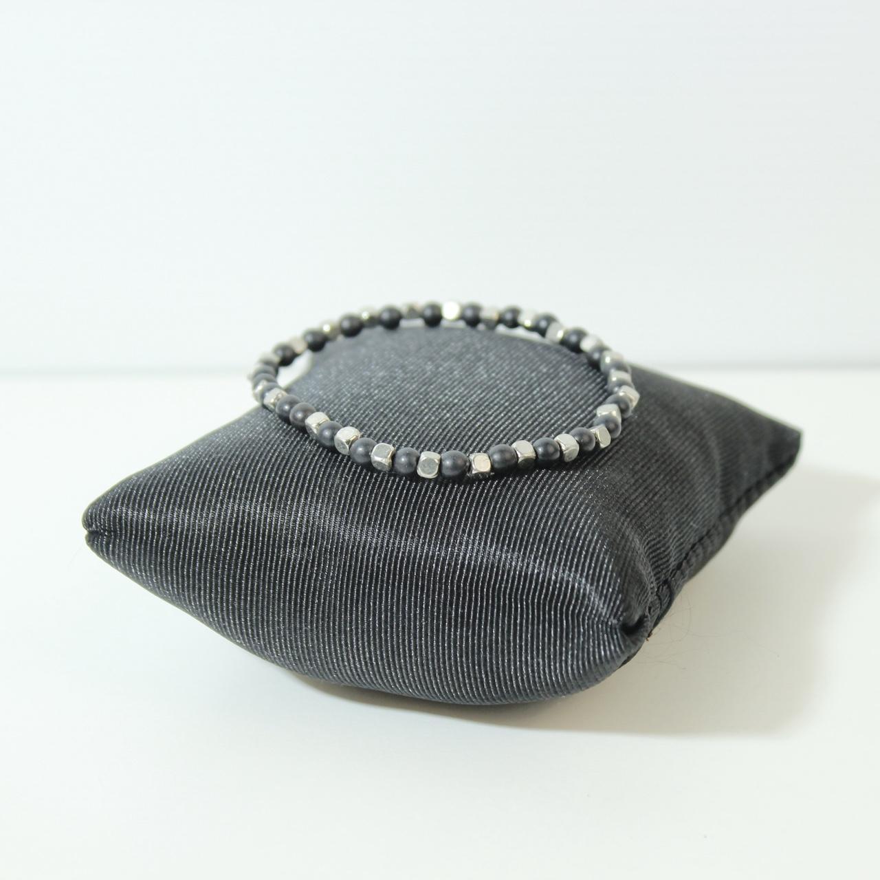 Bead Bracelet Silver Tone Mens Unisex Beaded Stretch Natural Stone Grounding