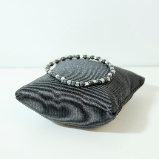 Bead Bracelet Silver Tone Mens Unisex Beaded Stretch Natural Stone Grounding