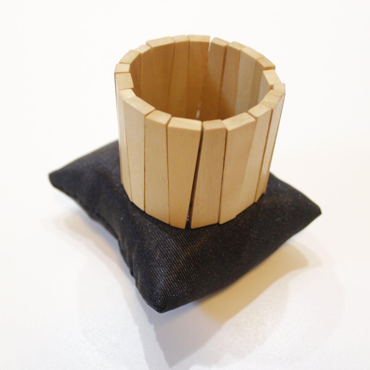 Wide Wooden Segmented Stretch Bracelet Natural Wood Tone Chu