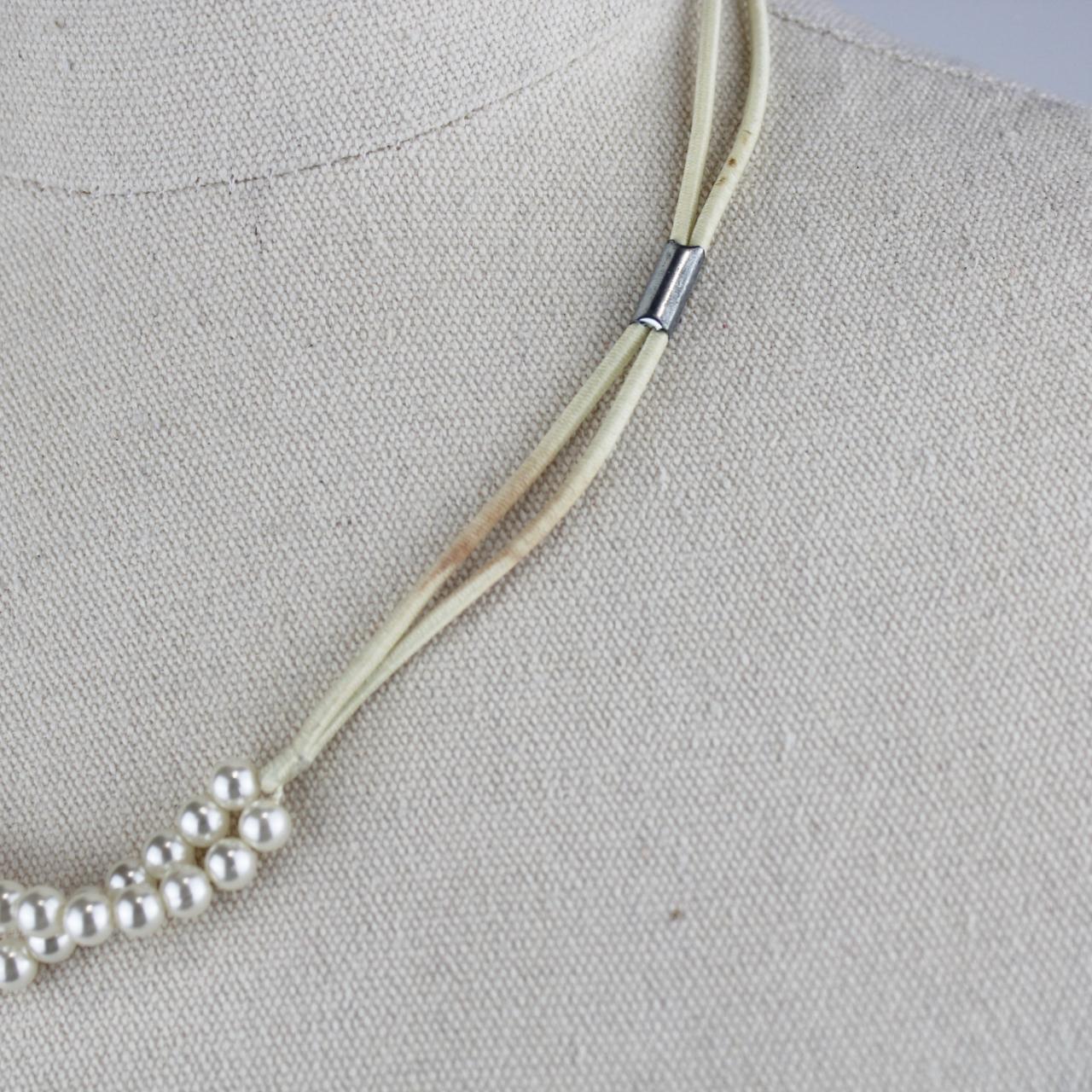 Double Strand Pearl Necklace Cream Faux Pearls Classic Elega