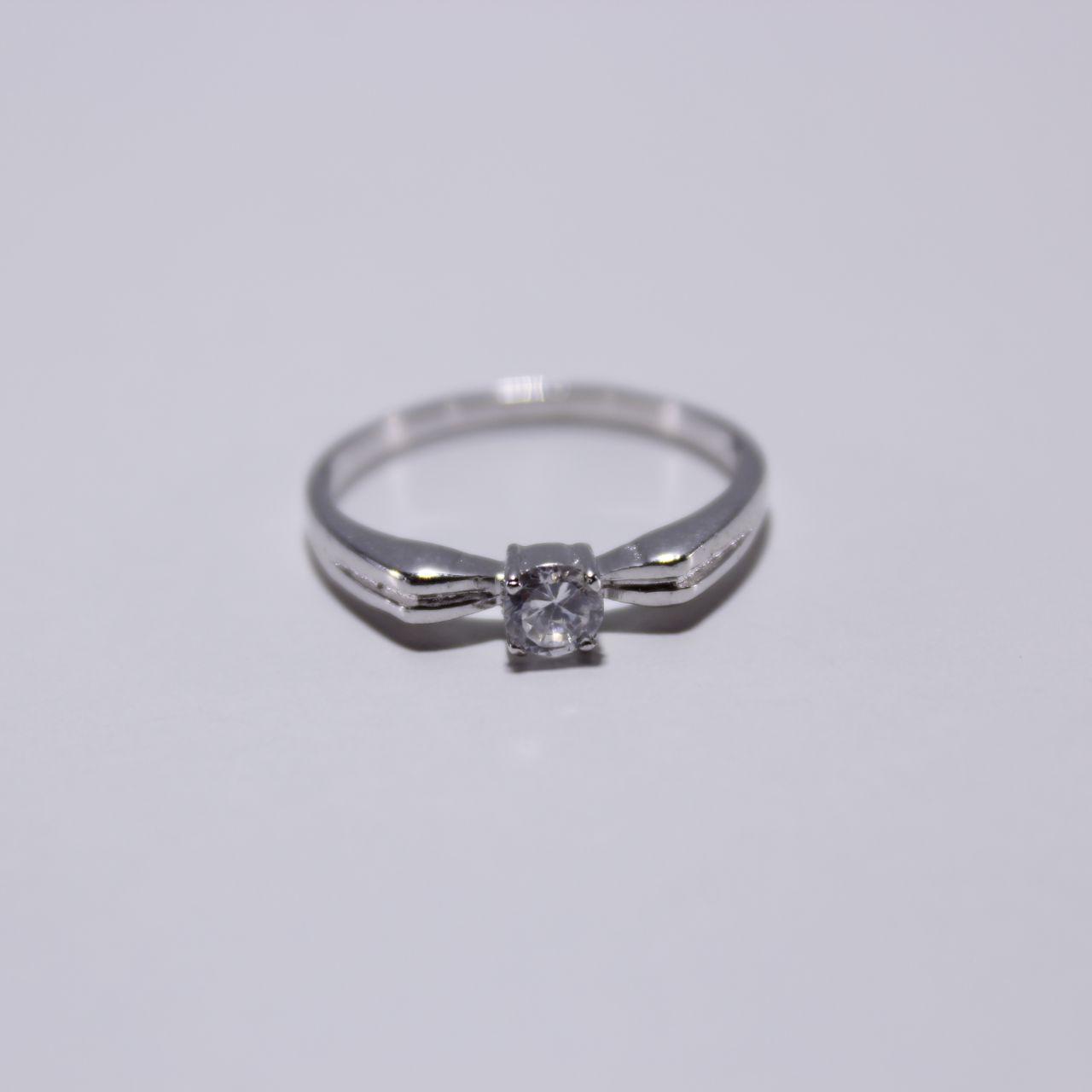 Silver Tone Solitaire Ring Round Stone Minimalist