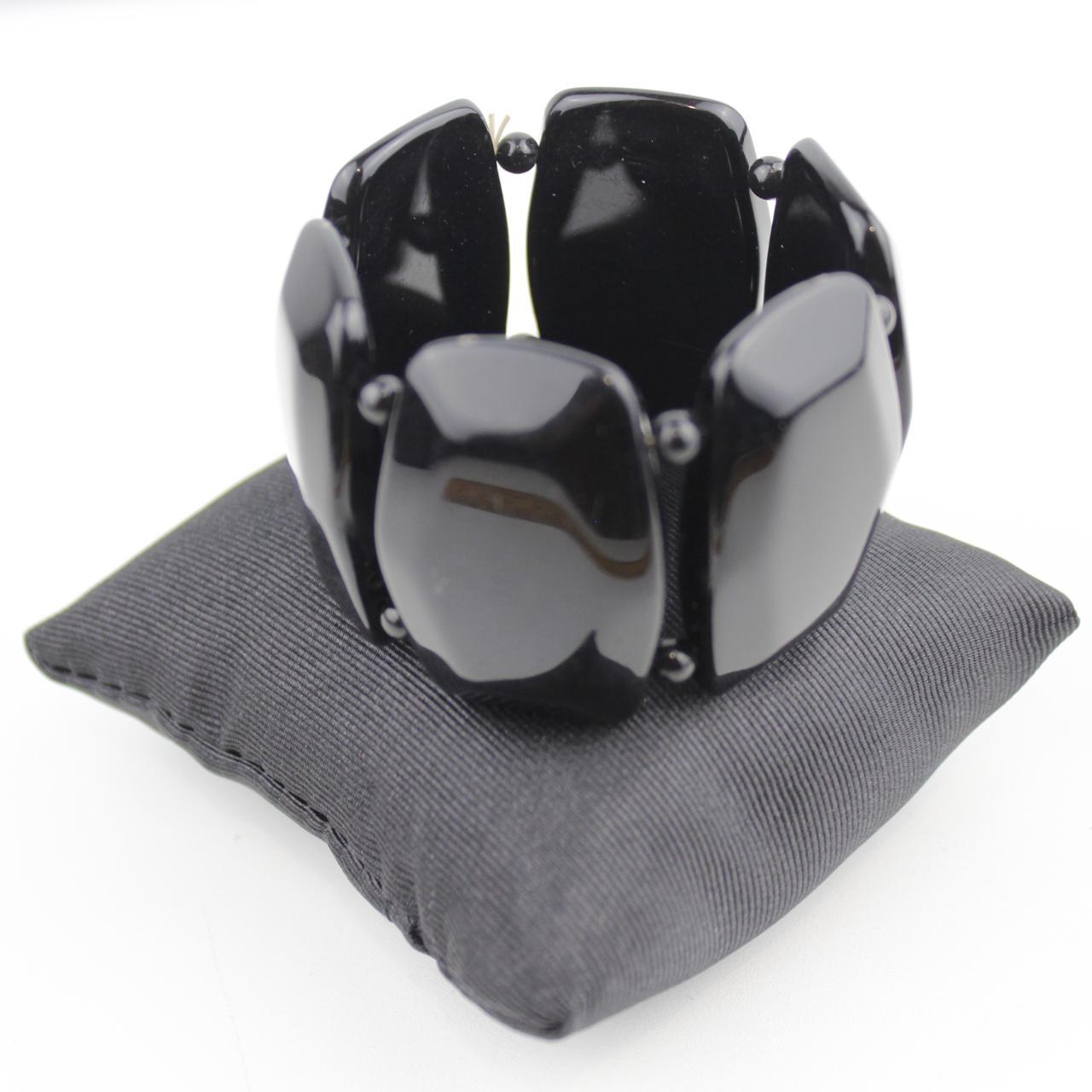 Black Rectangular Bead Stretch Bracelet Glossy Jewelry Fashi