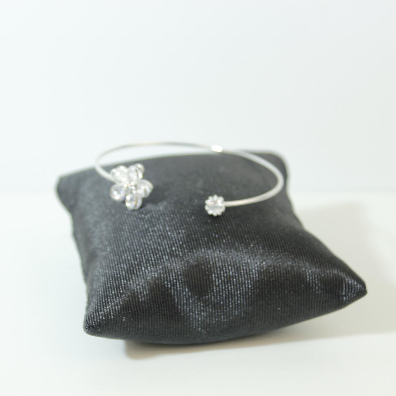 Vintage Floral Crystal Cuff Bracelet Silver Tone Statement Bangle  Boho Art