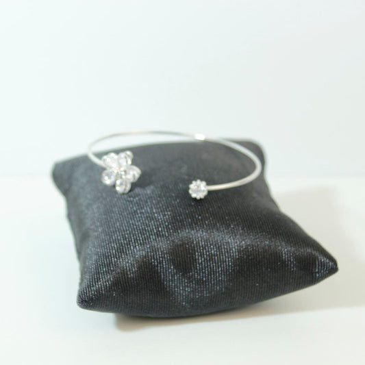 Vintage Floral Crystal Cuff Bracelet Silver Tone Statement Bangle  Boho Art