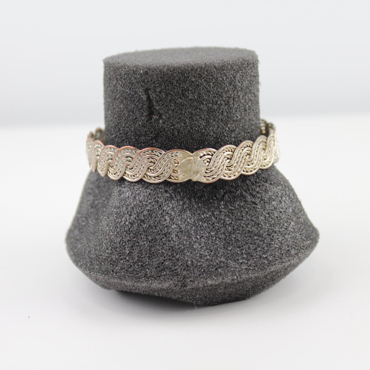 Silver Tone Braided Cuff Bracelet Vintage Style Woven Wire B