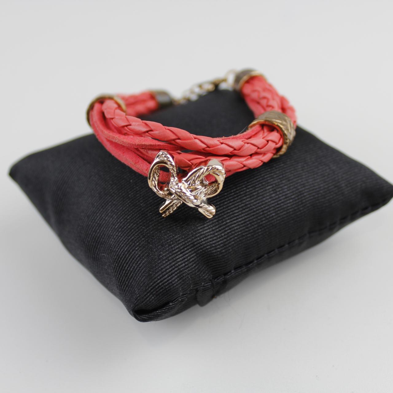 Pink Braided Bracelet Silver Bow Charm Boho Layered Fashion