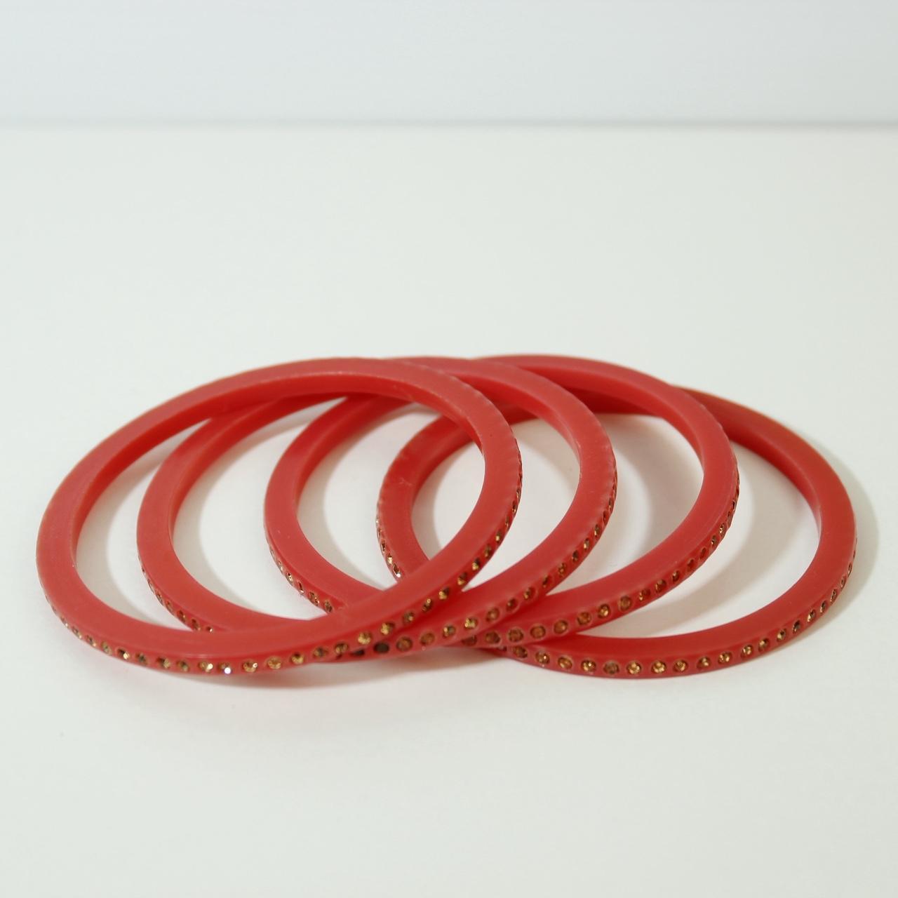 Kids Red Resin Bangle Bracelets Gold Glitter Inlay Textured Sparkle Stacking