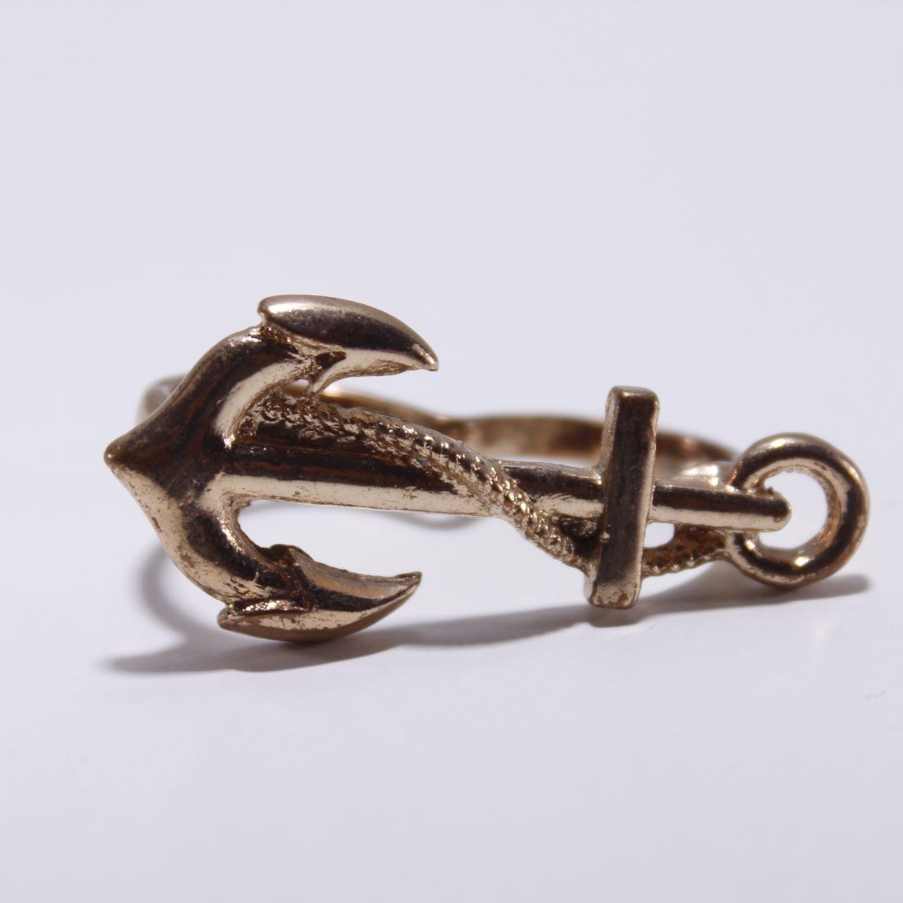 Gold Tone Nautical Anchor Wrap Ring Adjustable Marine Ship