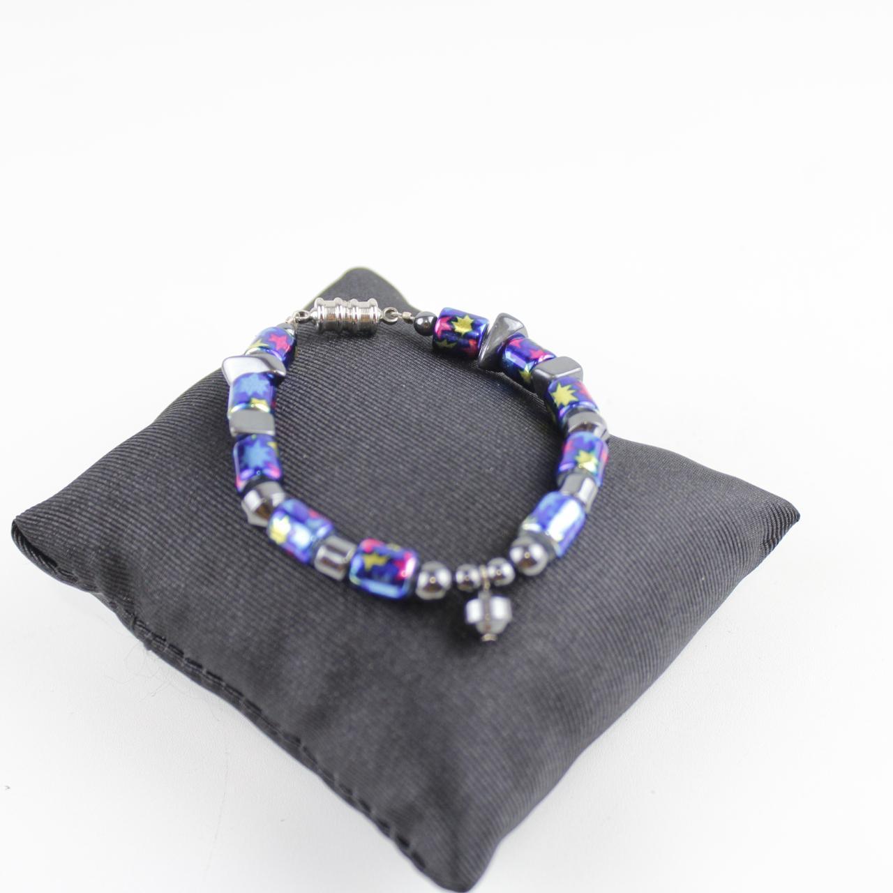 Colorful Star Cube Bead Stretch Bracelet with Charm Statemen