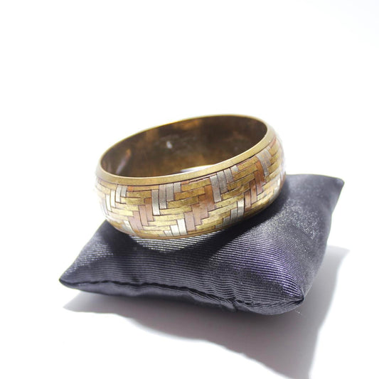 Vintage Tri Tone Woven Basketweave Bangle Bracelet Wide Gold