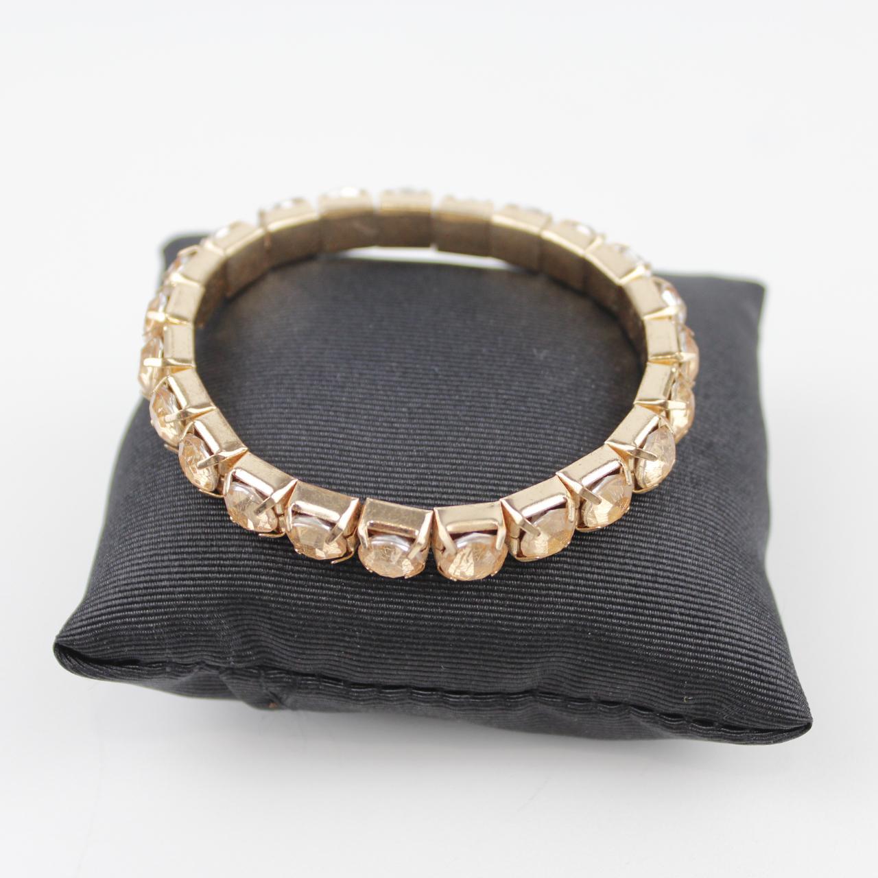 Gold Tone Stretch Bracelet Champagne Rhinestone Vintage Styl