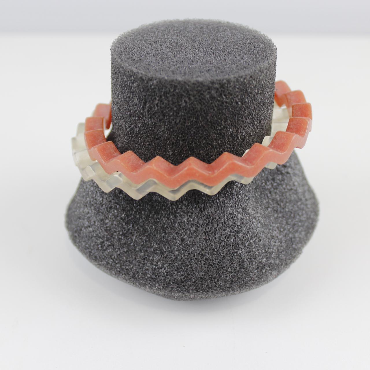 Layered Zig Zag Bangle Bracelets - Terracotta and Clear   Go