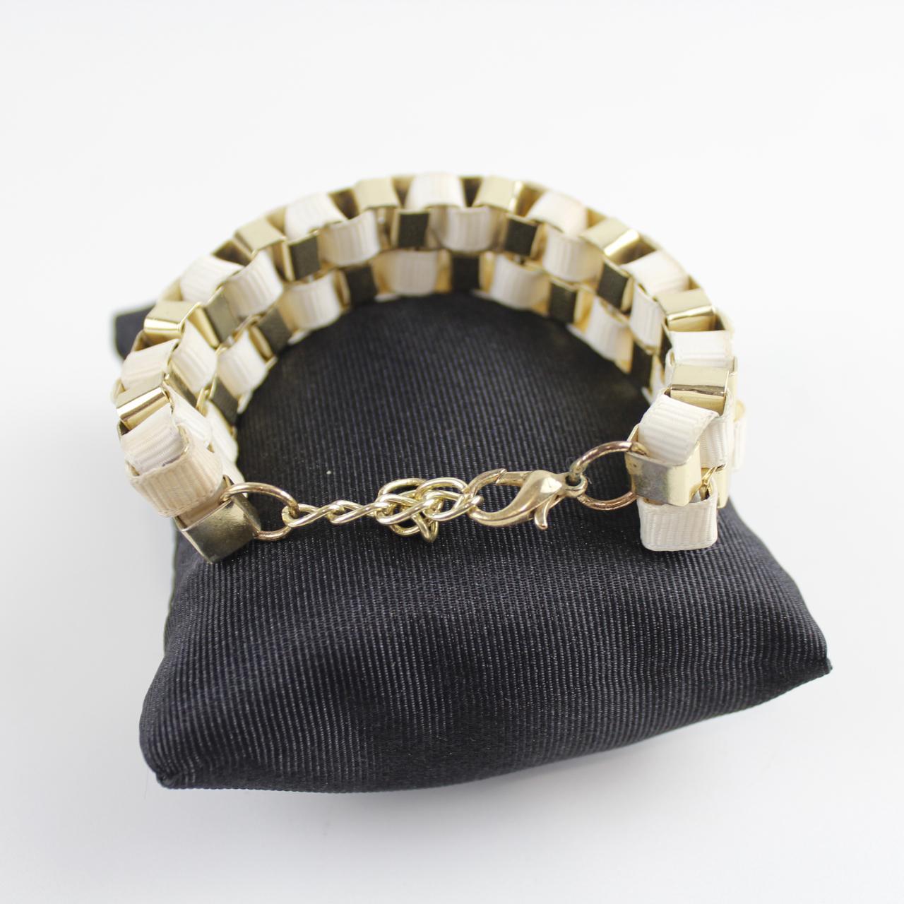 Gold & White Link Bracelet Two-Tone Fashion Statement Jewelr