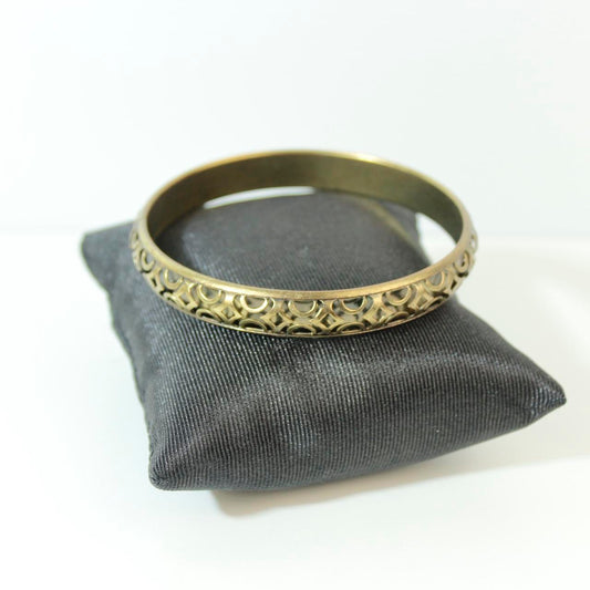 Vintage Brass Bangle Bracelet Openwork Design Gold Tone Boho Stacking Jewellery