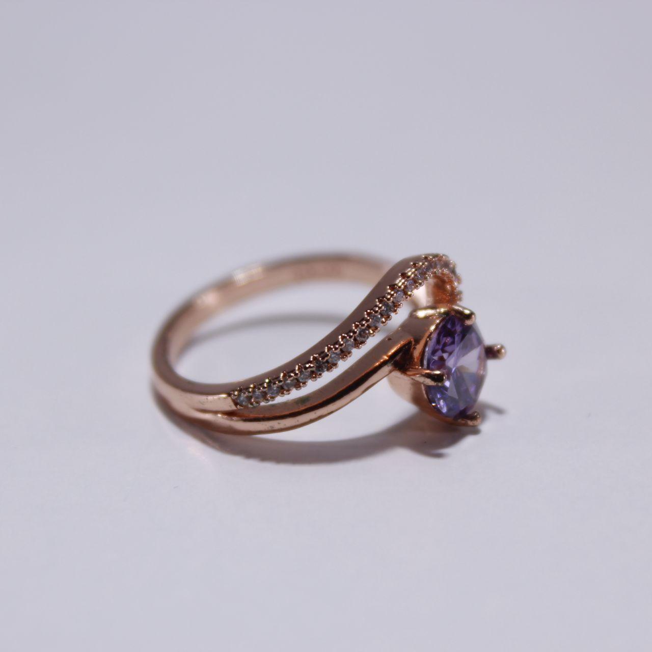 Modern Twist Design Purple Gemstone Ring Rose Gold Statement