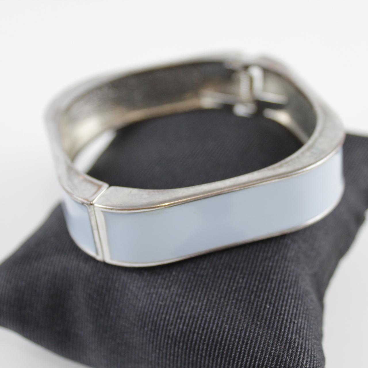 Vintage Silver-Tone Hinged Enamel Bracelet - Square Design -