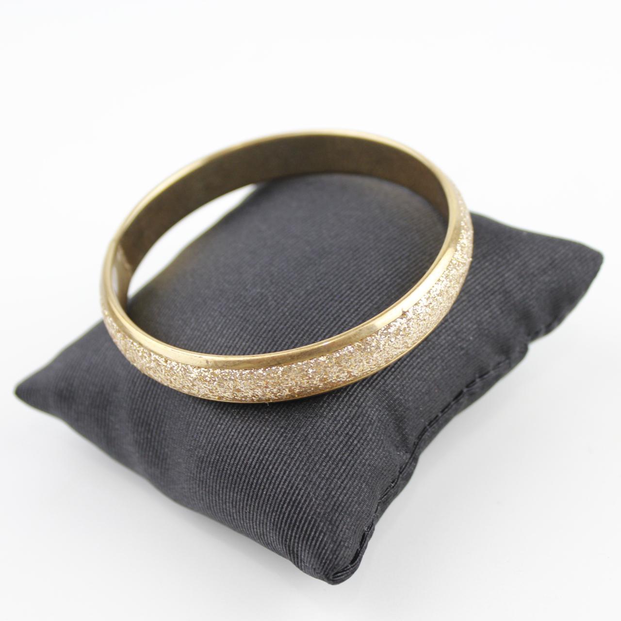 Gold Tone Bangle Bracelet Glitter Texture Minimalist Jewelry