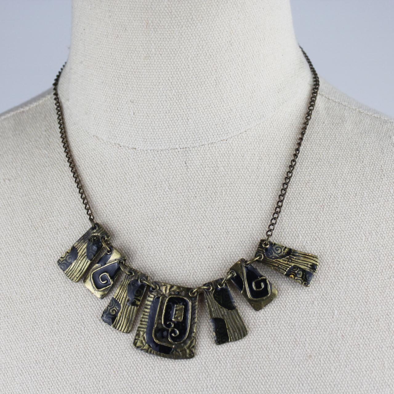 Bohemian Statement Necklace Bronze Chain Rectangular Pendant