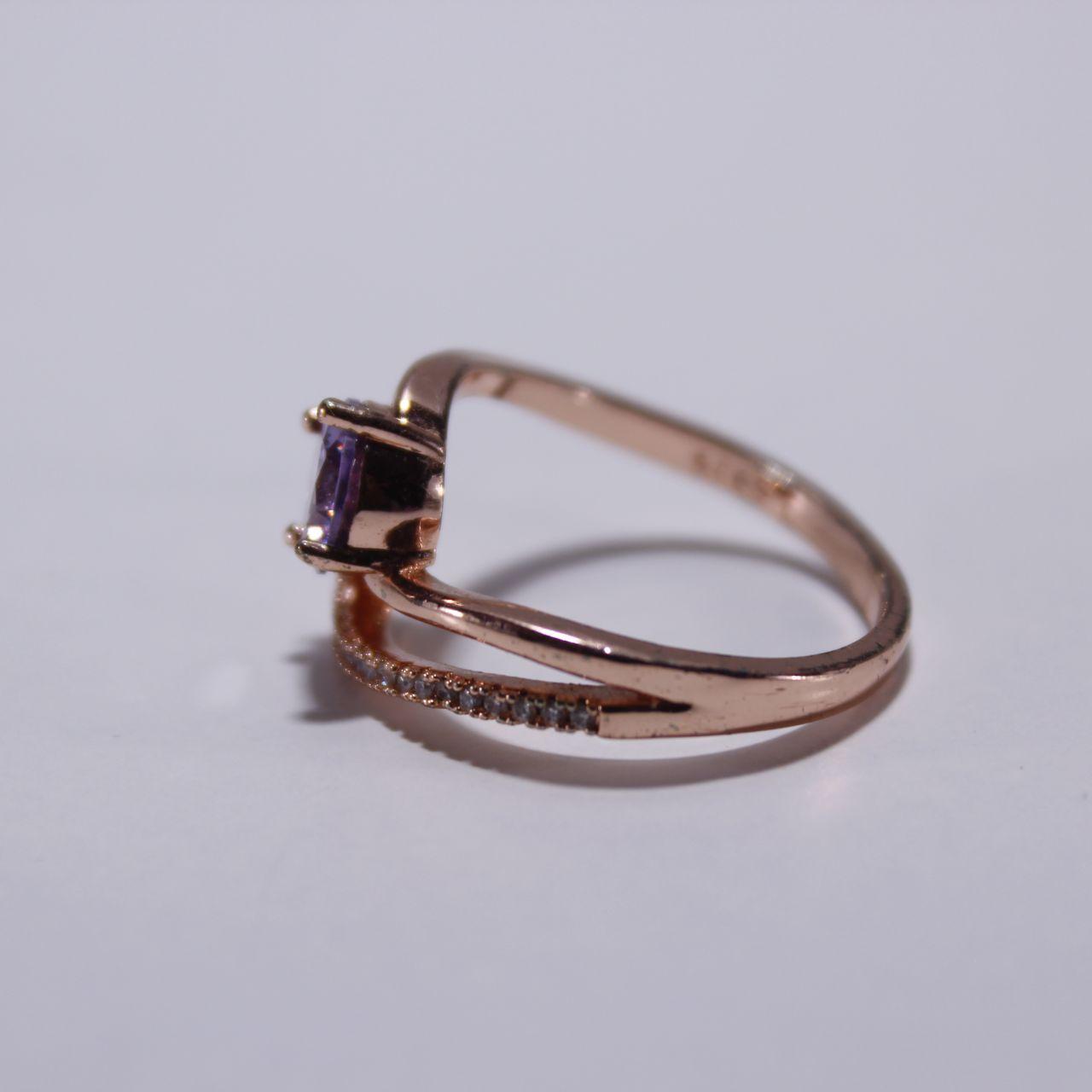 Modern Twist Design Purple Gemstone Ring Rose Gold Statement