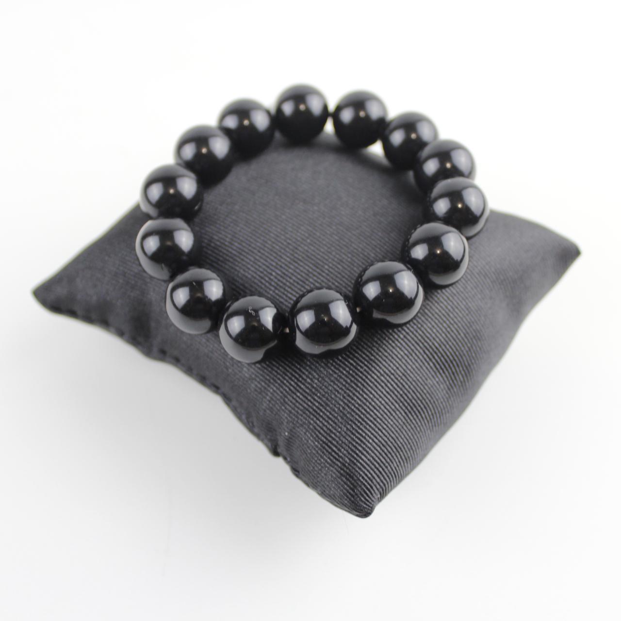 Black Bead Bracelet Round Stretch Bangle Jewelry  Good pre-l
