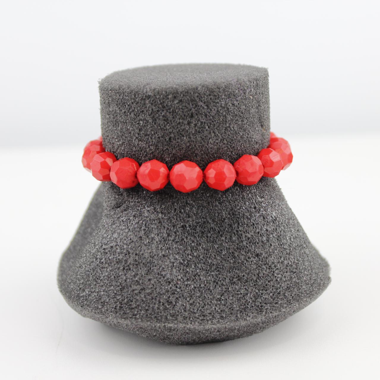 Red Faceted Bead Stretch Bracelet Glass Resin Jewelry Fashio