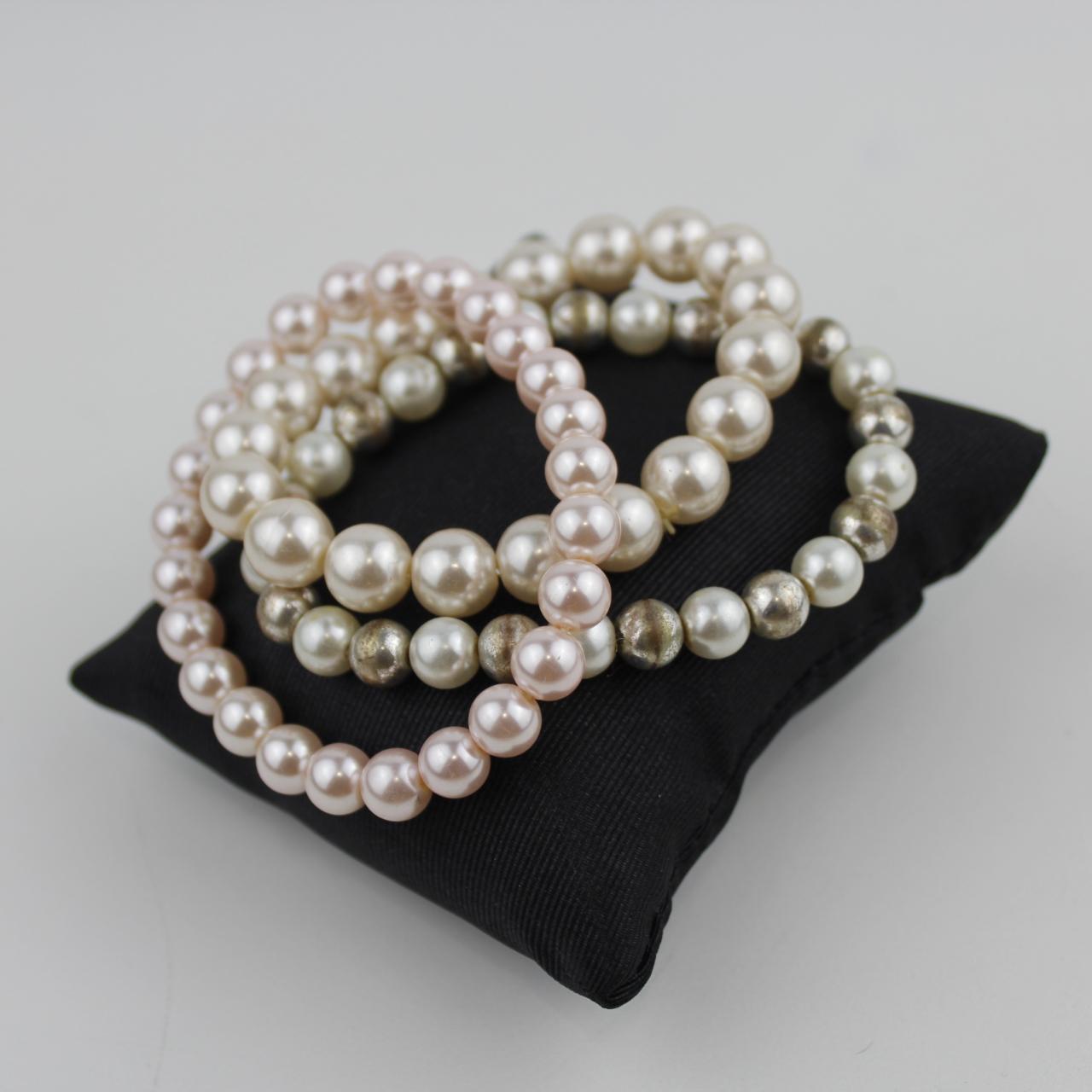 Pearl Bead Bracelet Set White Pink Silver Jewelry Fashion Ac