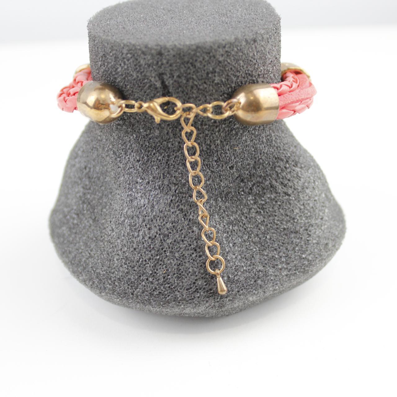 Pink Braided Bracelet Silver Bow Charm Boho Layered Fashion