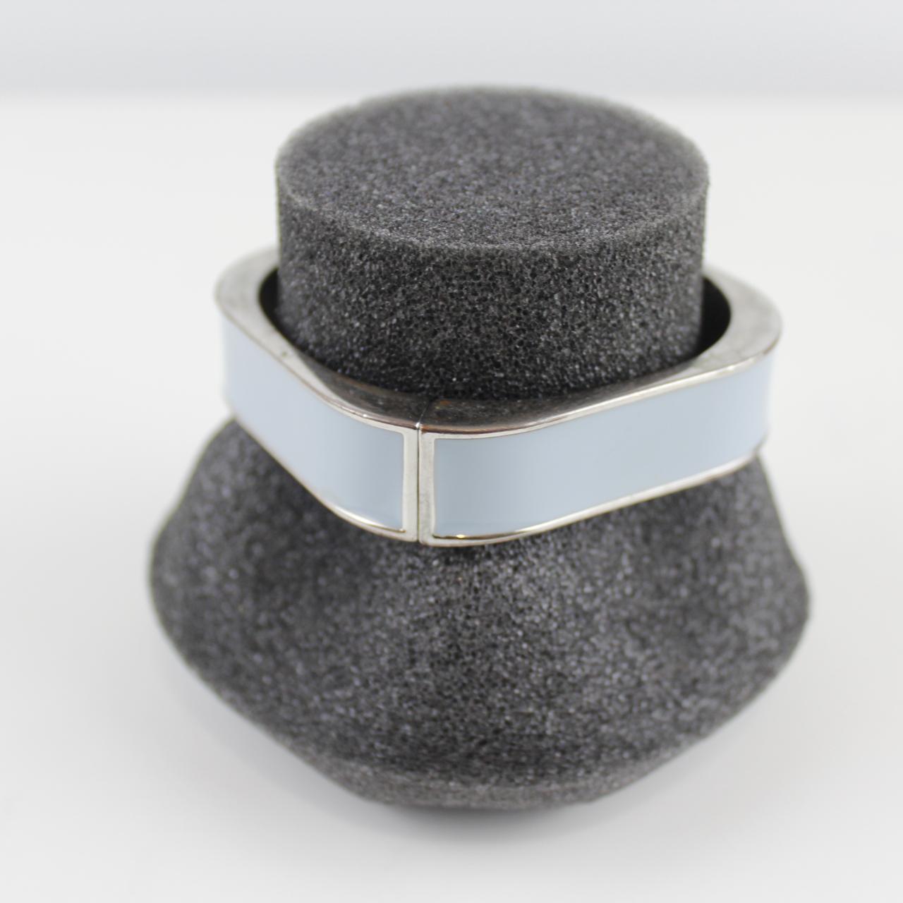 Vintage Silver-Tone Hinged Enamel Bracelet - Square Design -