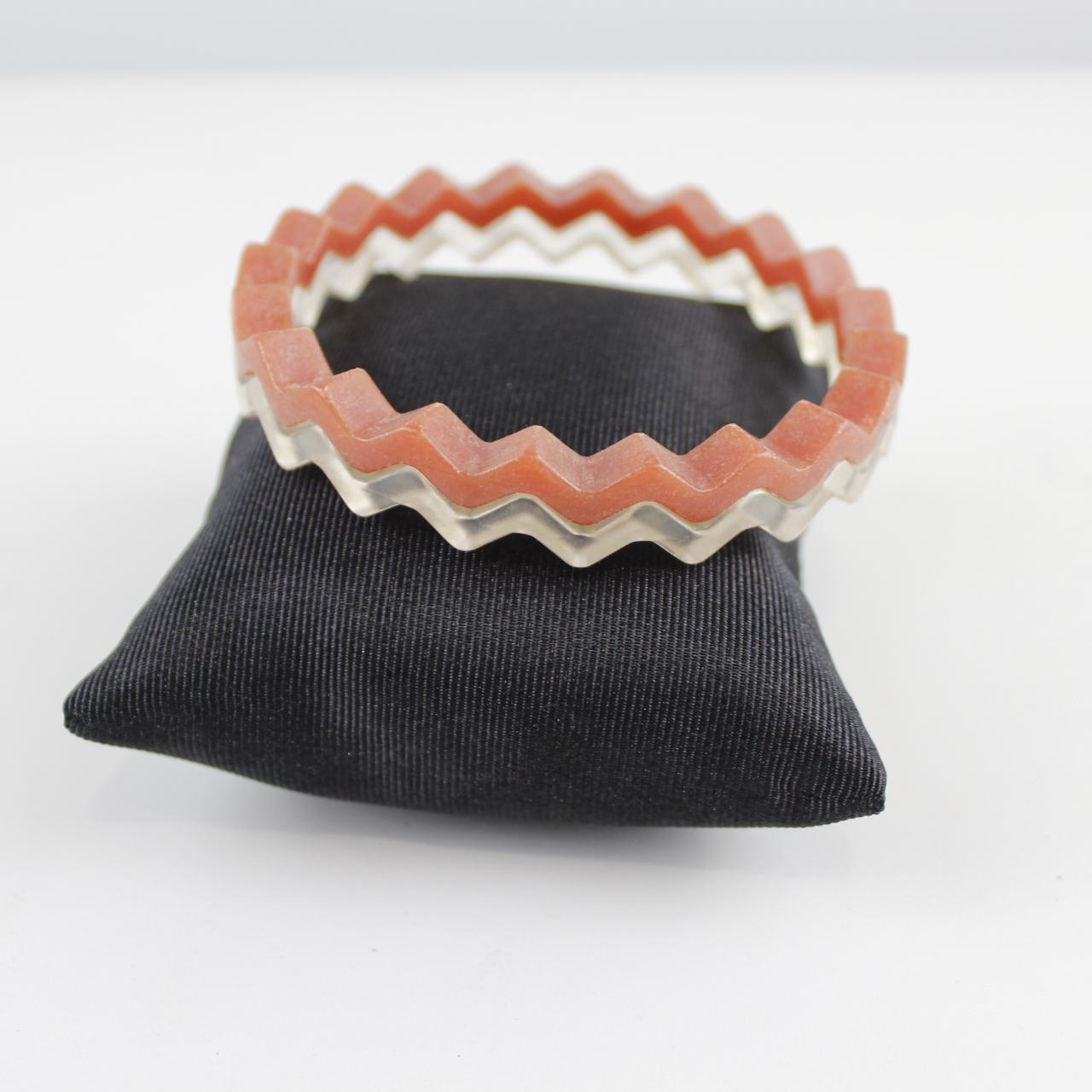 Layered Zig Zag Bangle Bracelets - Terracotta and Clear   Go