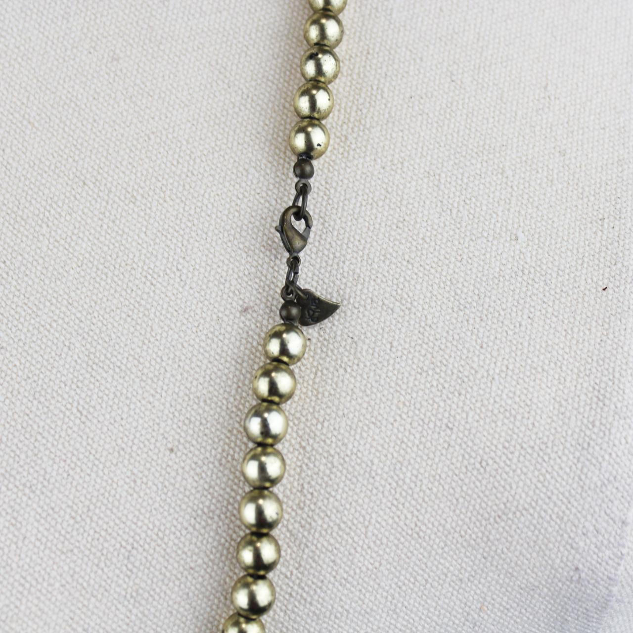 Long Beaded Necklace Black Gold Metallic Beads Statement Jew