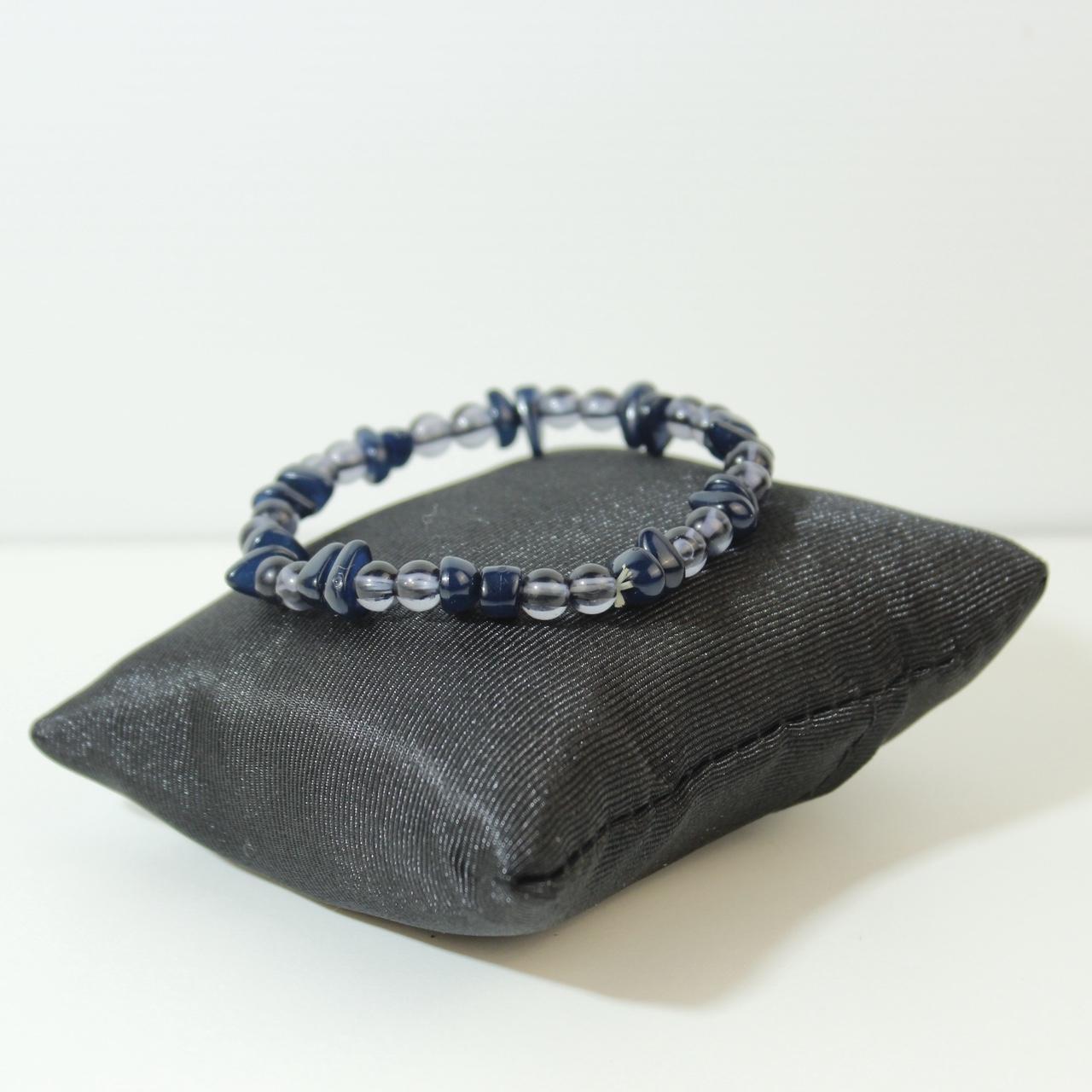 Blu Glass Beaded Bracelet Stretch Elastic Clear Round Bead Charm